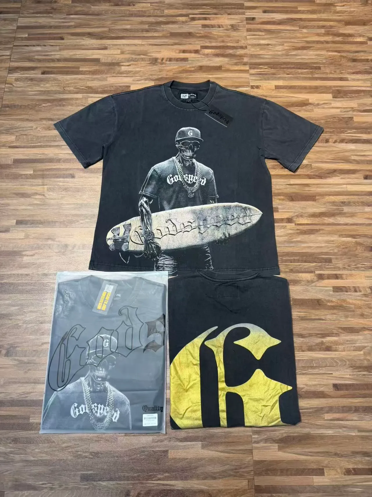 Godspeed Skeleton Surfer Graphic Washed Black T-Shirt 4
