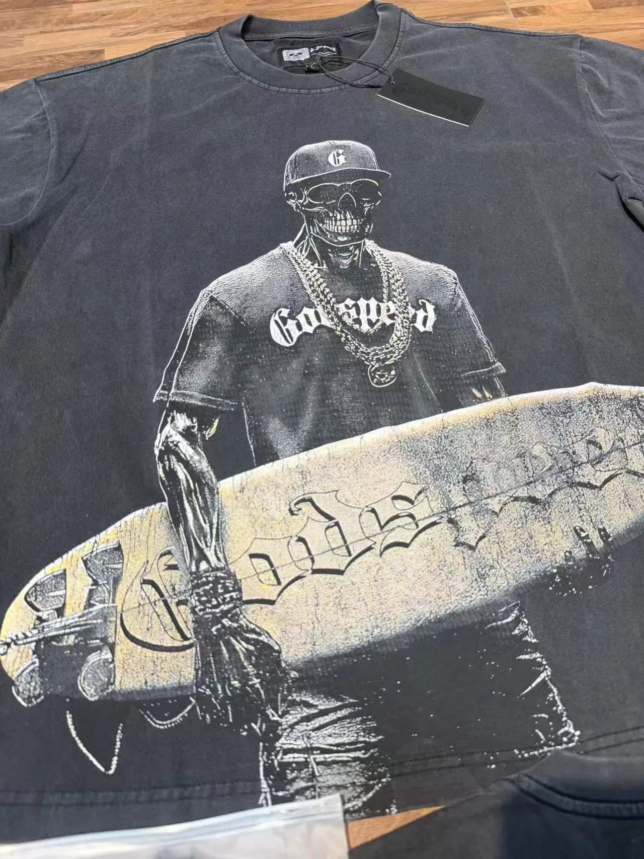 Godspeed Skeleton Surfer Graphic Washed Black T-Shirt 7