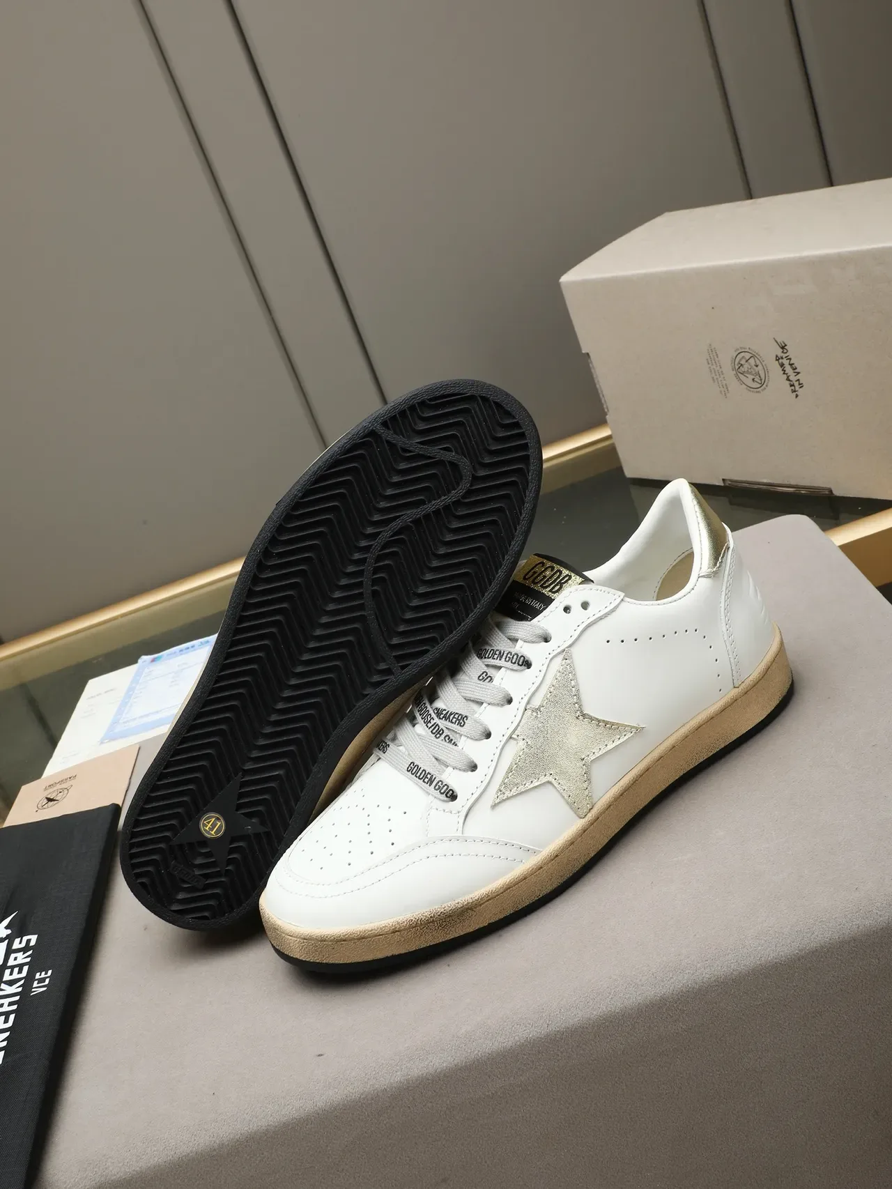 Golden Goose Ball Star White Leather Metallic Star Lifestyle Sneakers 4