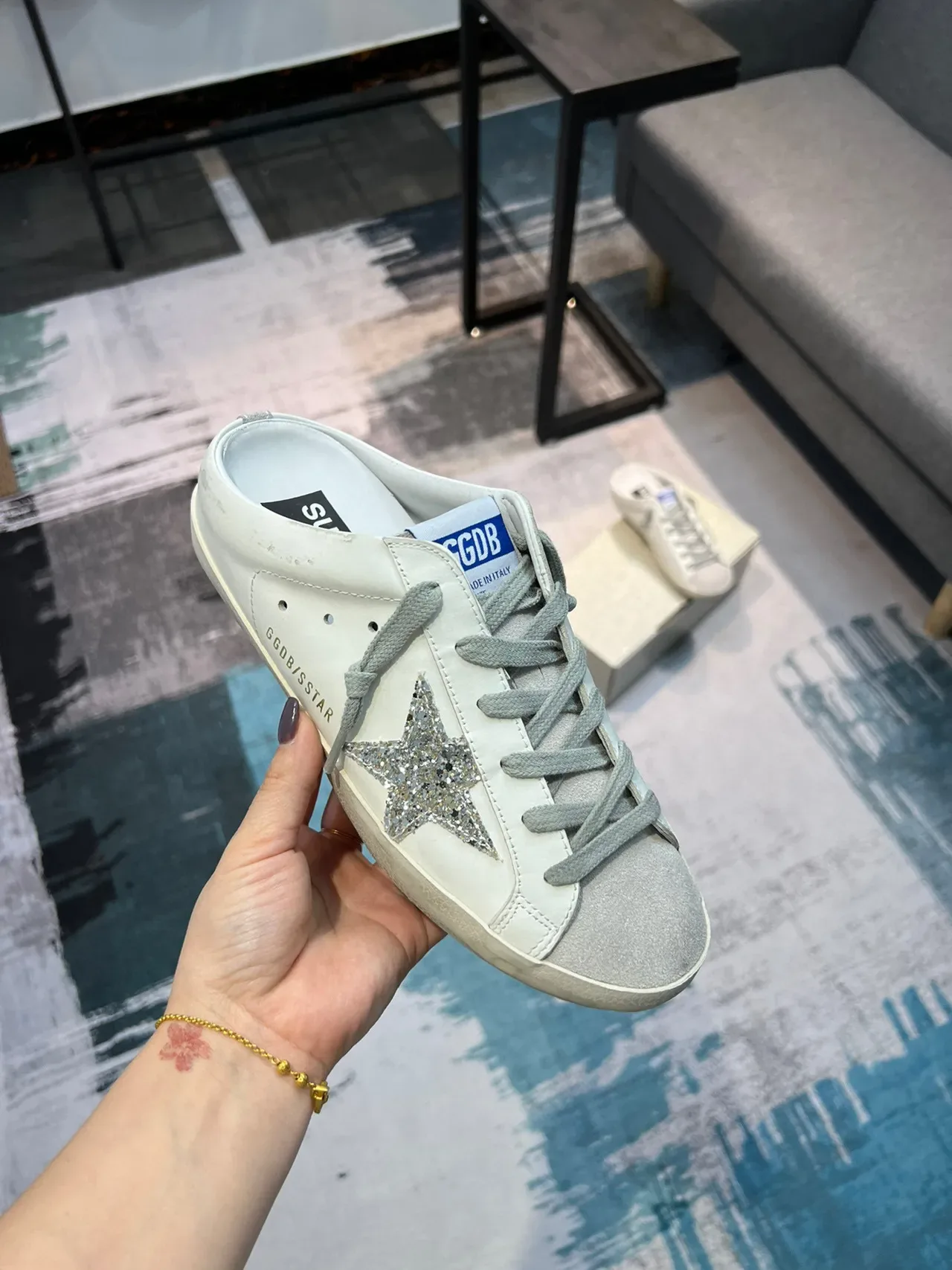 Golden Goose Super-Star Mule White Glitter Star Lifestyle Sneakers 6