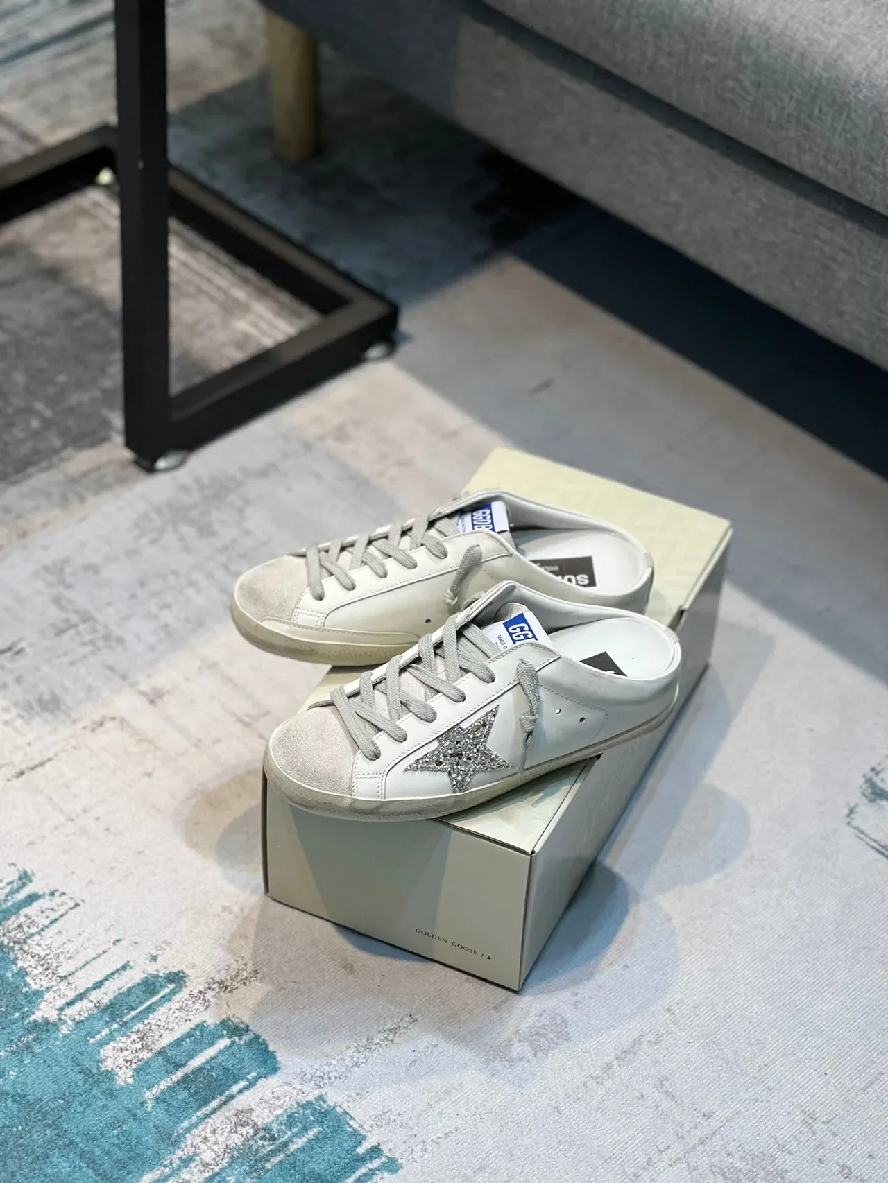 Golden Goose Super-Star Mule White Glitter Star Lifestyle Sneakers 7