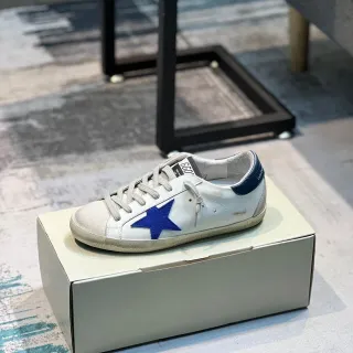 Golden Goose Superstar Distressed White and Navy Lifestyle Sneakers