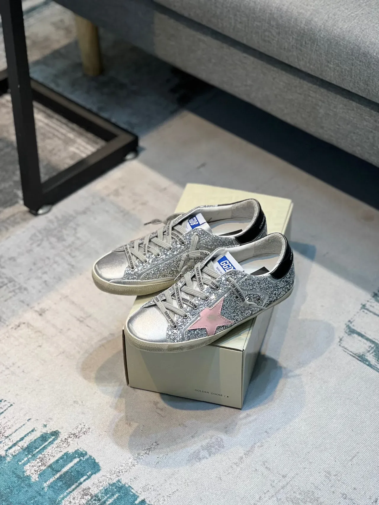 Golden Goose Superstar Silver Glitter Pink Star Lifestyle Sneakers 7