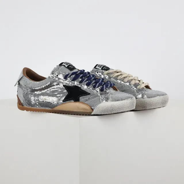Golden Goose Superstar Prata Lantejoula Estrela Preta Tênis Lifestyle 3
