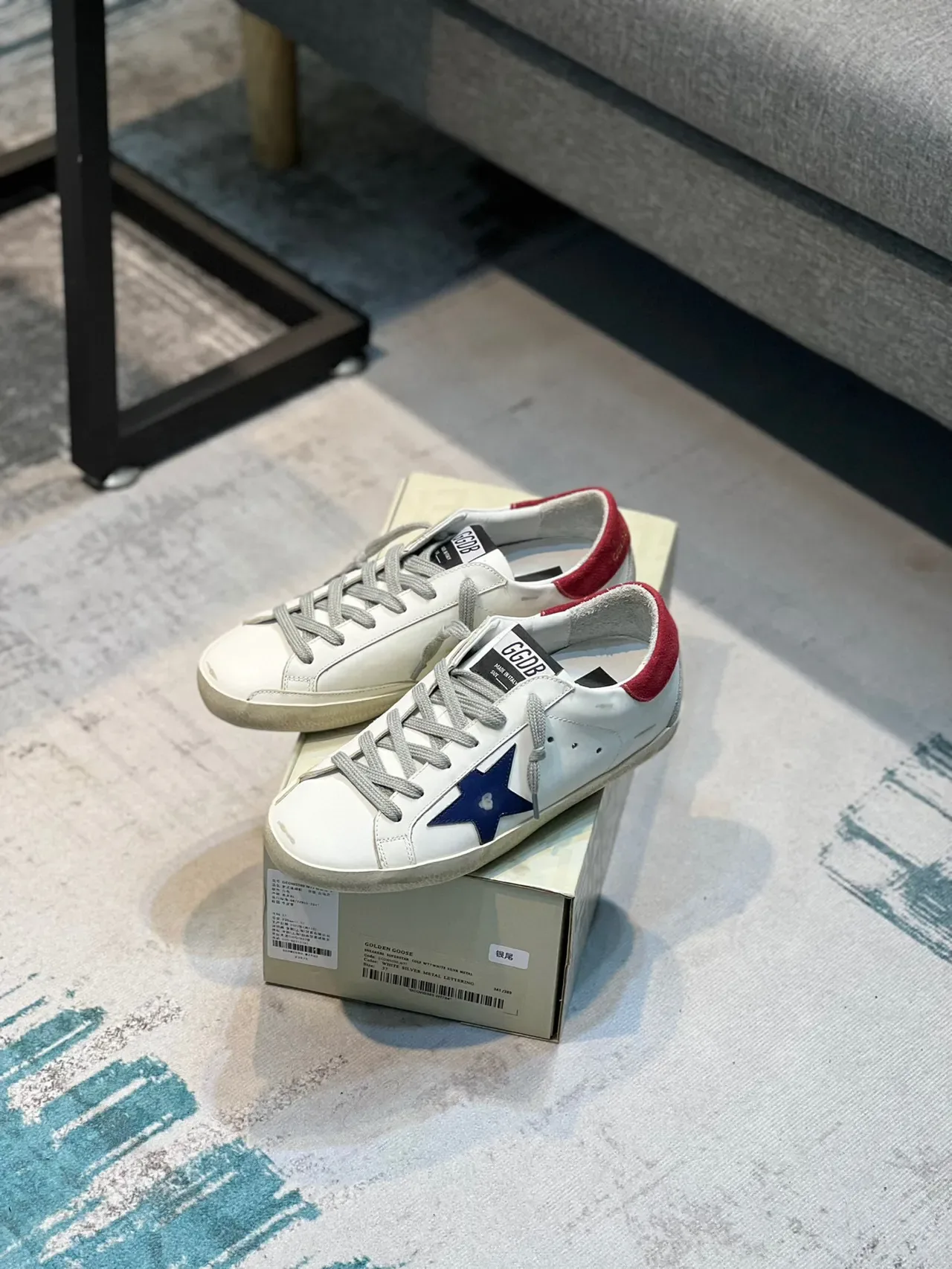 Golden Goose Superstar White Navy Red Lifestyle Sneakers 7
