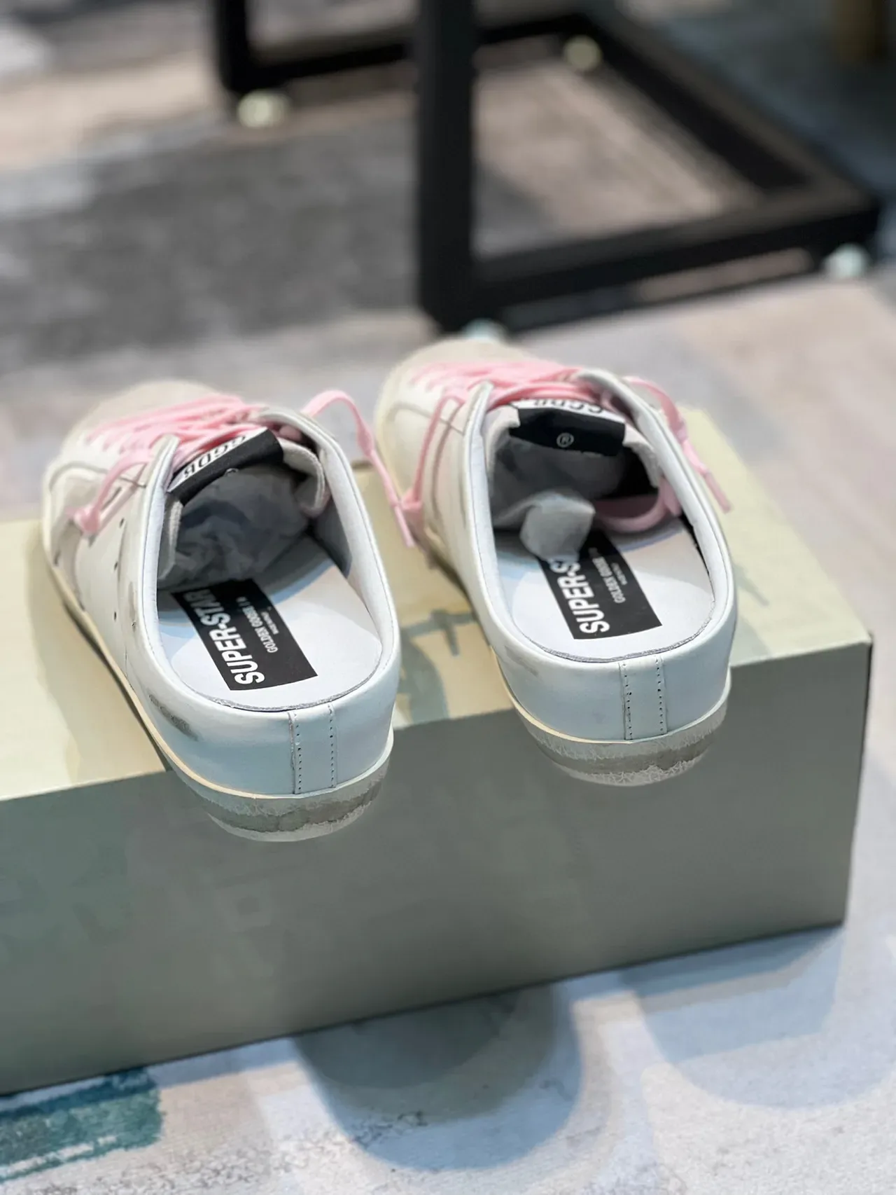 Golden Goose White Pink Low-Top Slip-On Mule Distressed Rubber Sole Sneakers 2