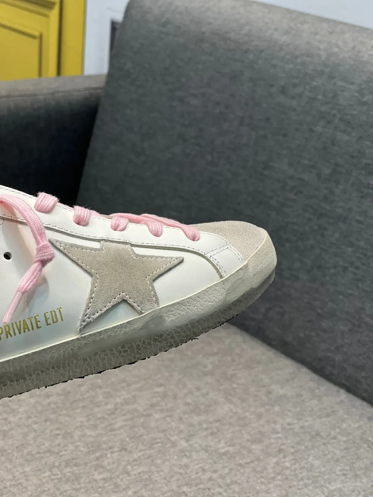 Golden Goose White Pink Low-Top Slip-On Mule Distressed Rubber Sole Sneakers 3