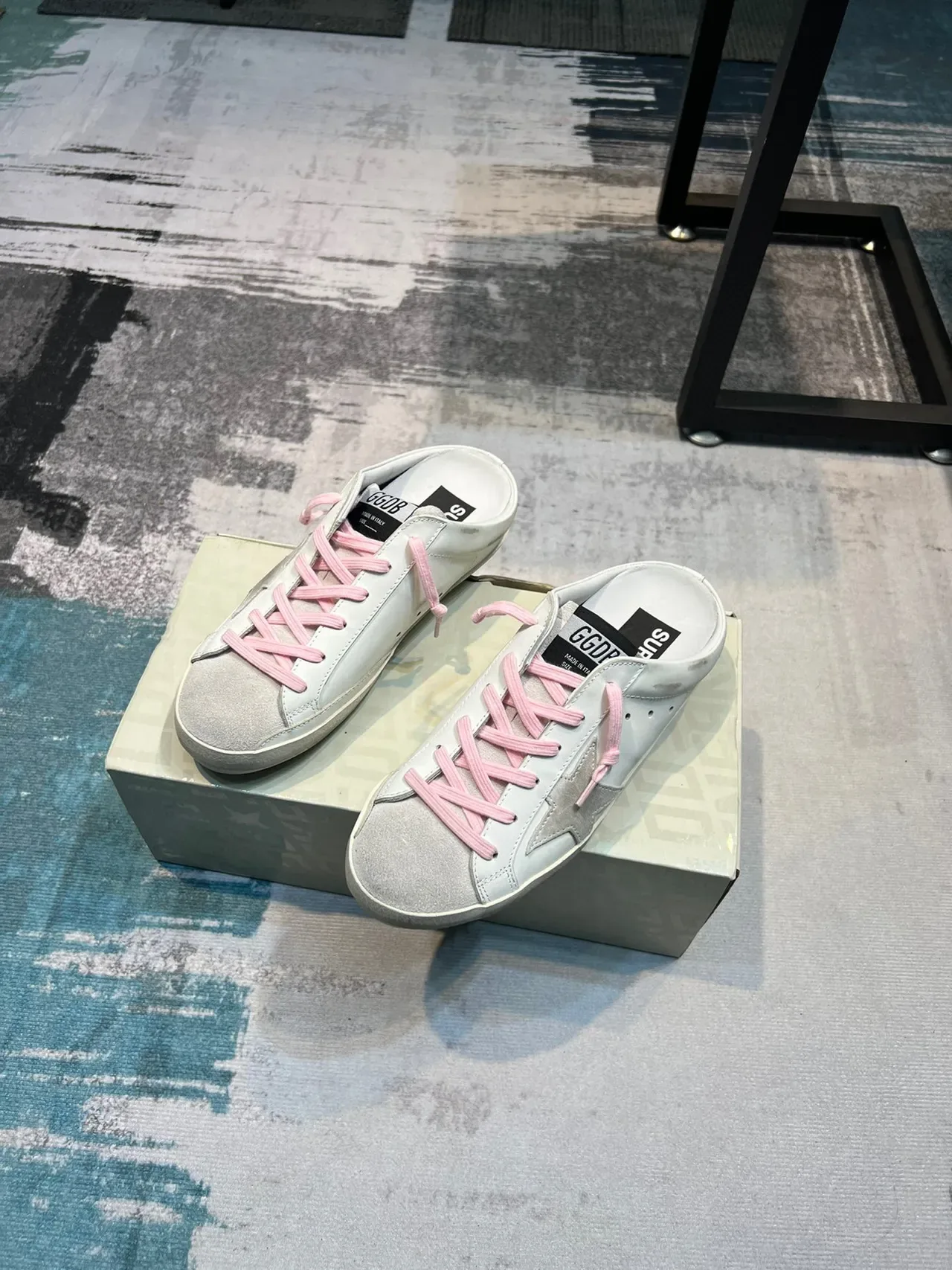 Golden Goose White Pink Low-Top Slip-On Mule Distressed Rubber Sole Sneakers 4