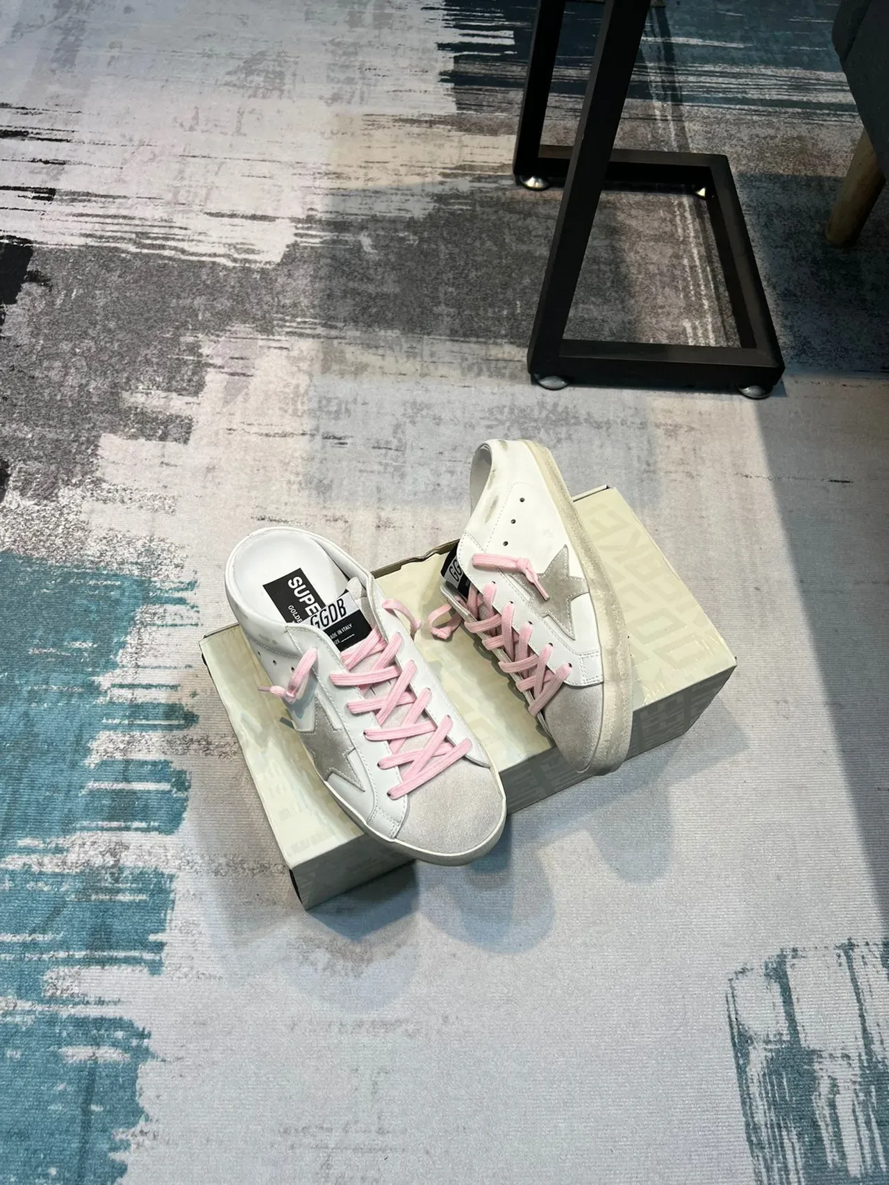 Golden Goose White Pink Low-Top Slip-On Mule Distressed Rubber Sole Sneakers 5