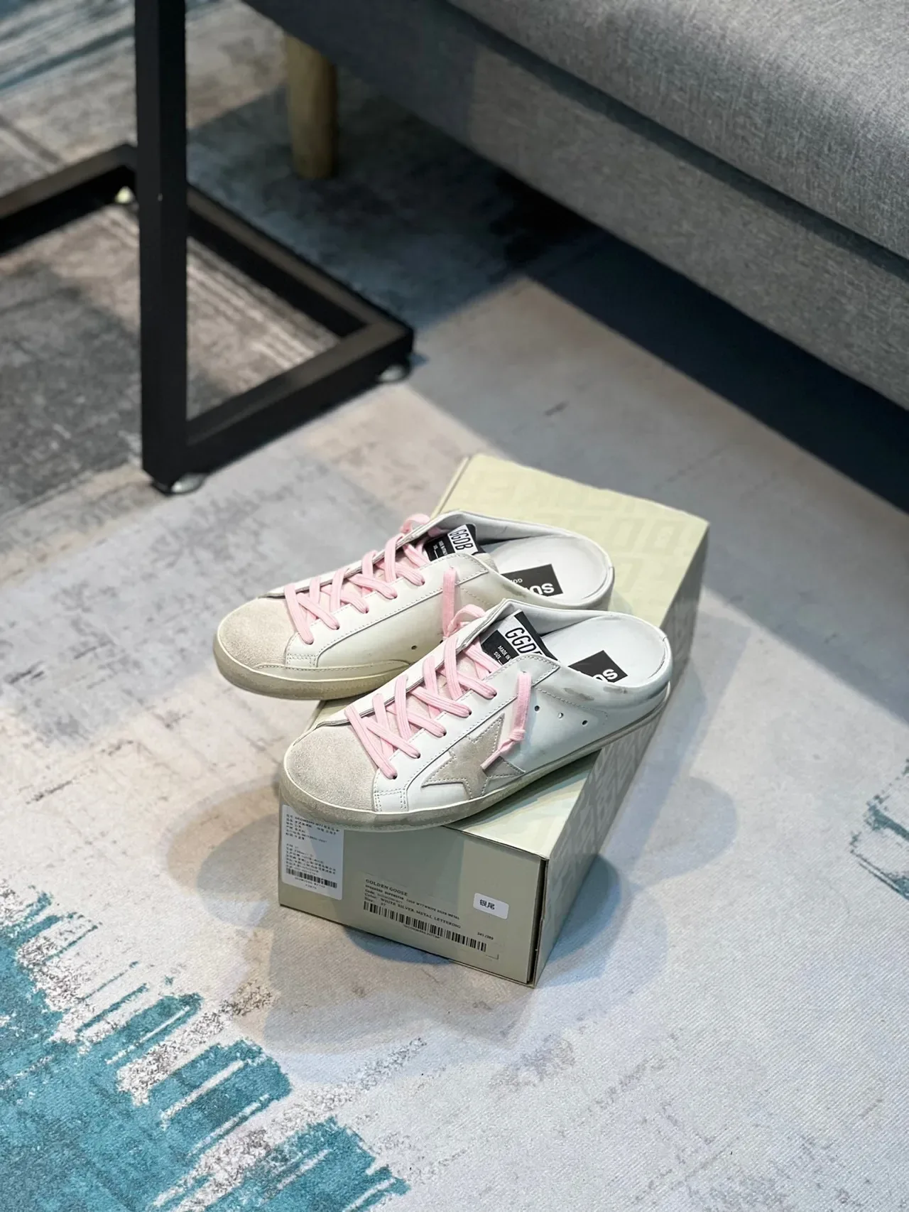 Golden Goose White Pink Low-Top Slip-On Mule Distressed Rubber Sole Sneakers 7