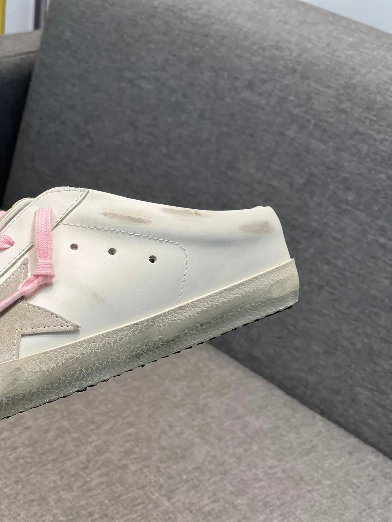 Golden Goose White Pink Low-Top Slip-On Mule Distressed Rubber Sole Sneakers 8