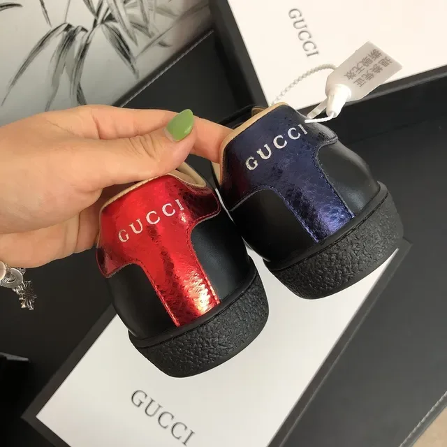 Gucci Ace Black Leather Web Stripe Bee Lifestyle Sneakers 5