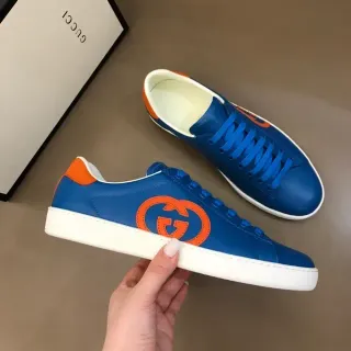 Gucci Ace Blue and Orange Interlocking G Leather Lifestyle Sneakers