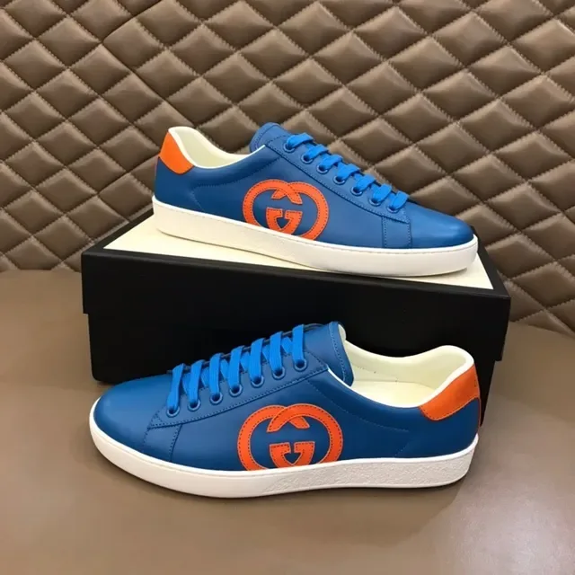 Gucci Ace Blue and Orange Interlocking G Leather Lifestyle Sneakers 3