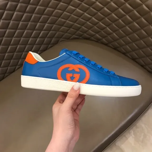 Gucci Ace Blue and Orange Interlocking G Leather Lifestyle Sneakers 4