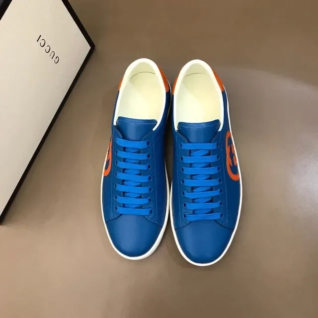 Gucci Ace Blue and Orange Interlocking G Leather Lifestyle Sneakers 5
