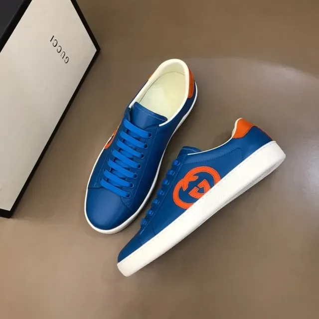 Gucci Ace Blue and Orange Interlocking G Leather Lifestyle Sneakers 9