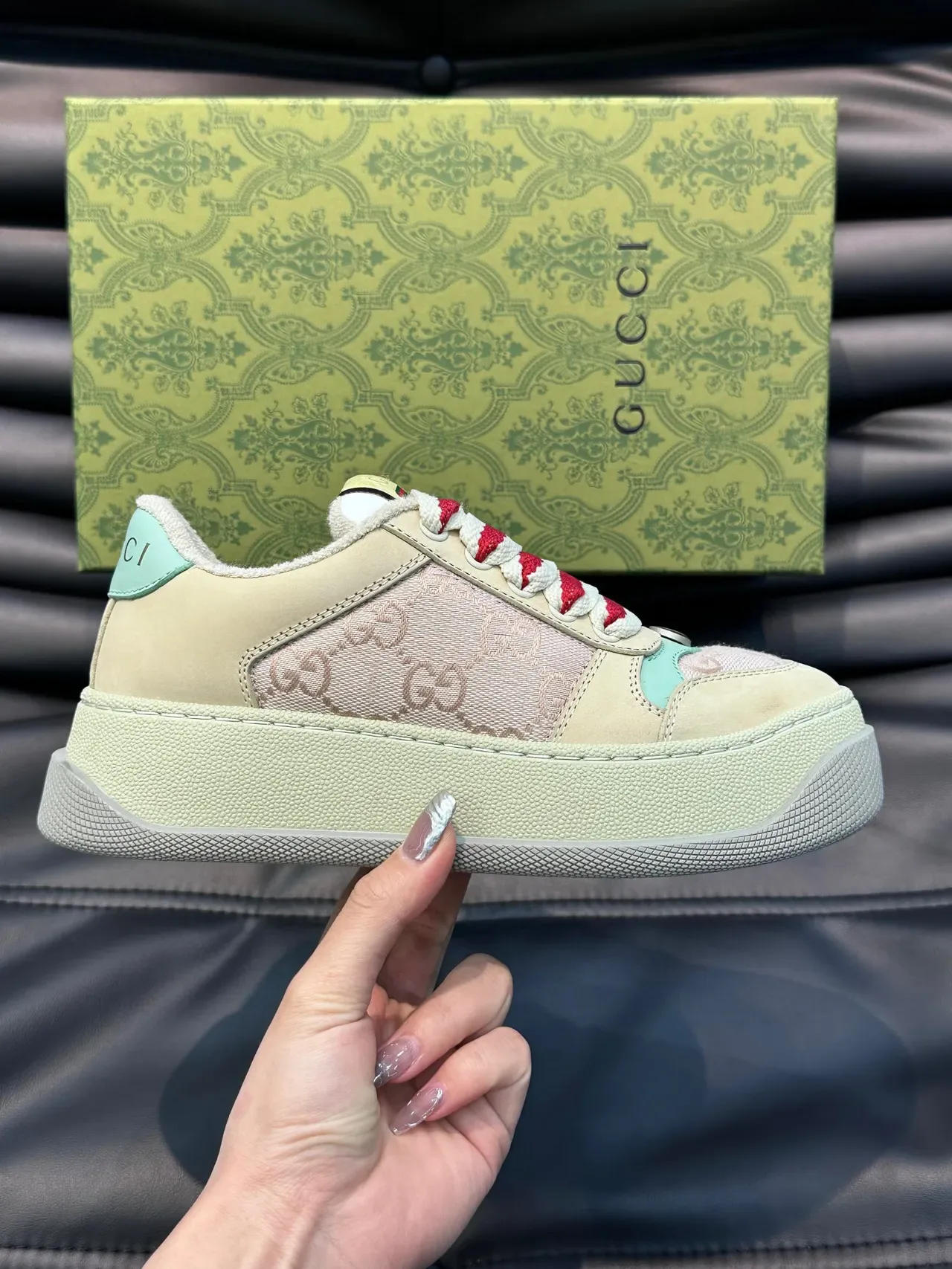 Gucci Ace Cream Red Stripe Mint Green Lifestyle Sneakers 8