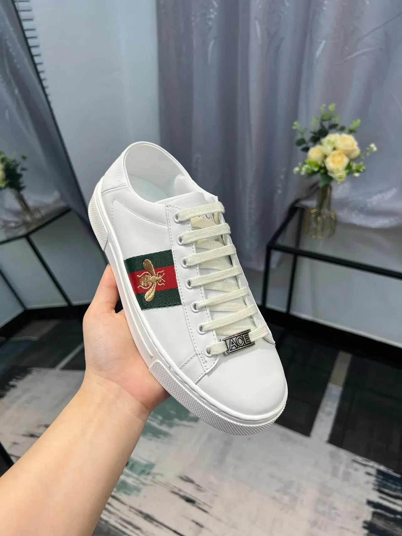 Gucci Ace White Green Red Web Stripe Bee Embroidery Lifestyle Sneakers 6