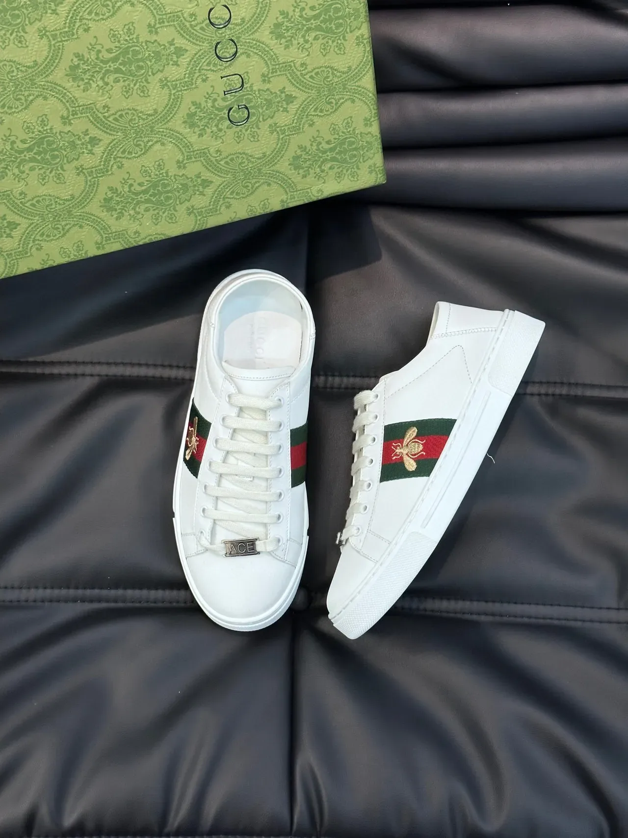 Gucci Ace White Green Red Web Stripe Bee Embroidery Lifestyle Sneakers 3
