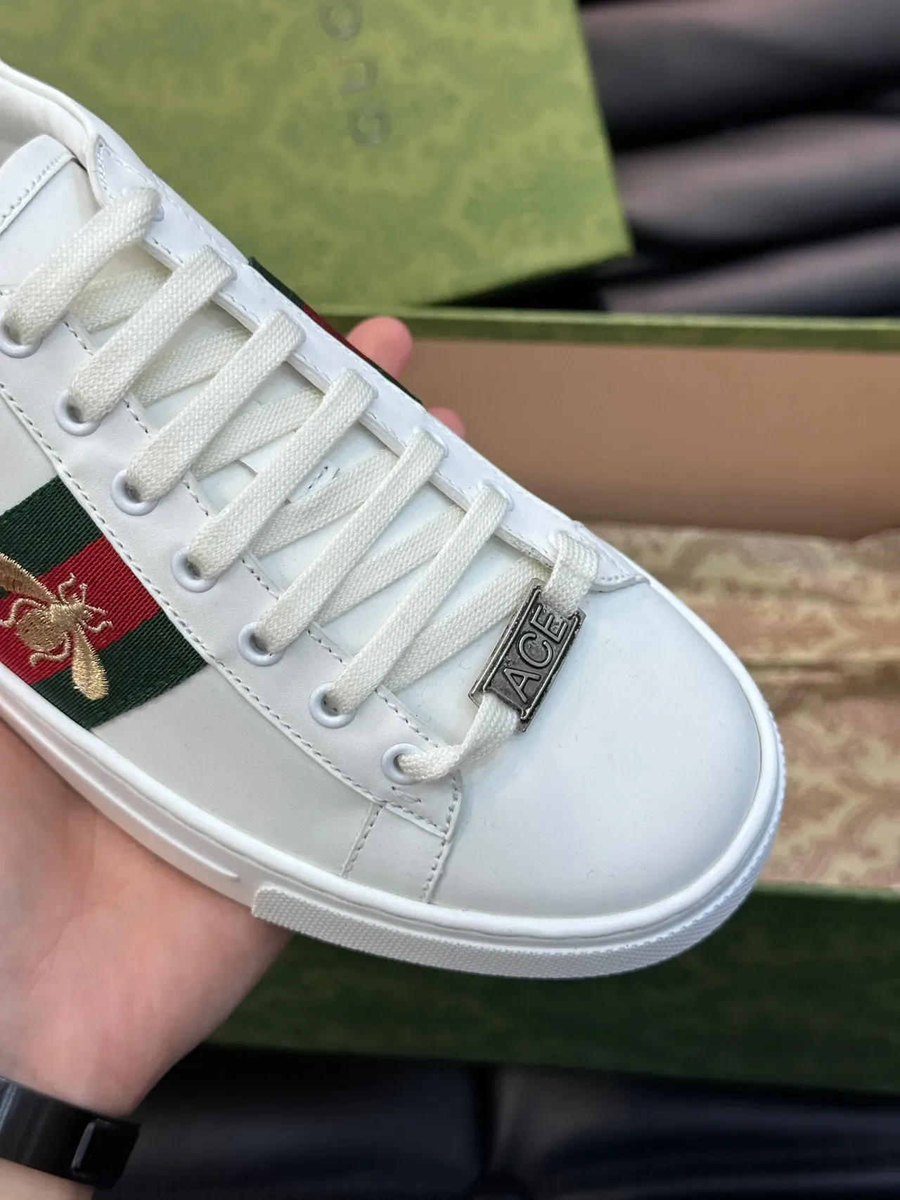 Gucci Ace White Green Red Web Stripe Bee Embroidery Lifestyle Sneakers 7