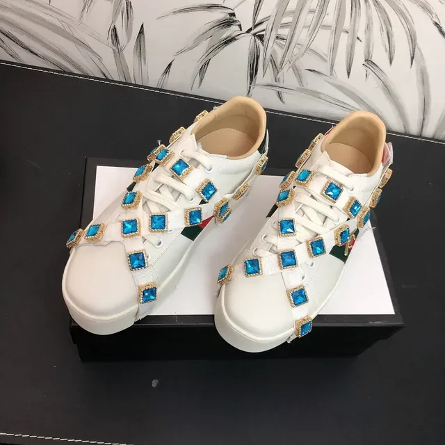 Gucci Ace White Leather Web Stripe Crystal Strap Lifestyle Sneakers 2