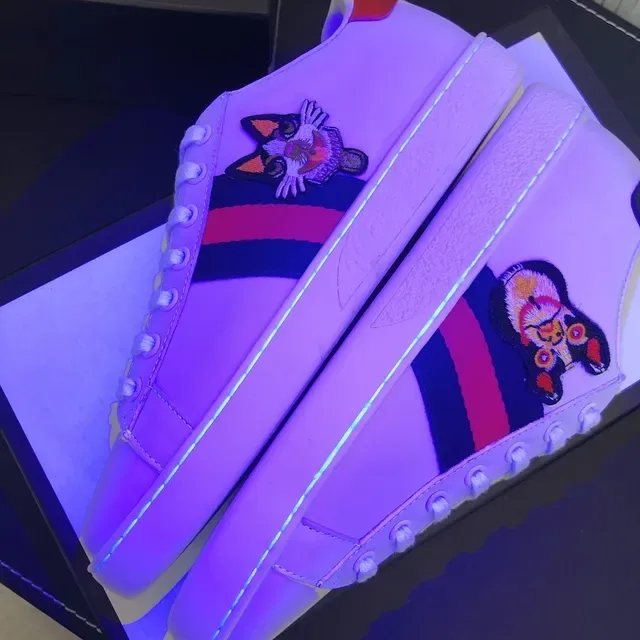 Gucci Ace White Leather Web Stripe Embroidered Cat Lifestyle Sneakers 4