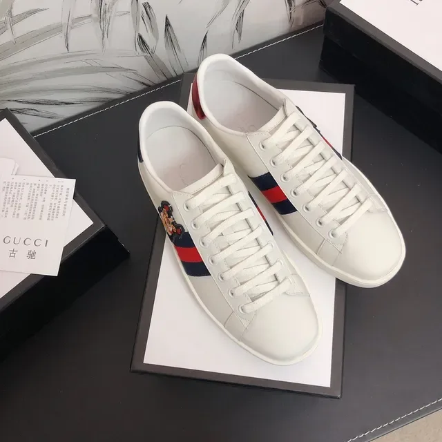 Gucci Ace White Leather Web Stripe Embroidered Cat Lifestyle Sneakers 5