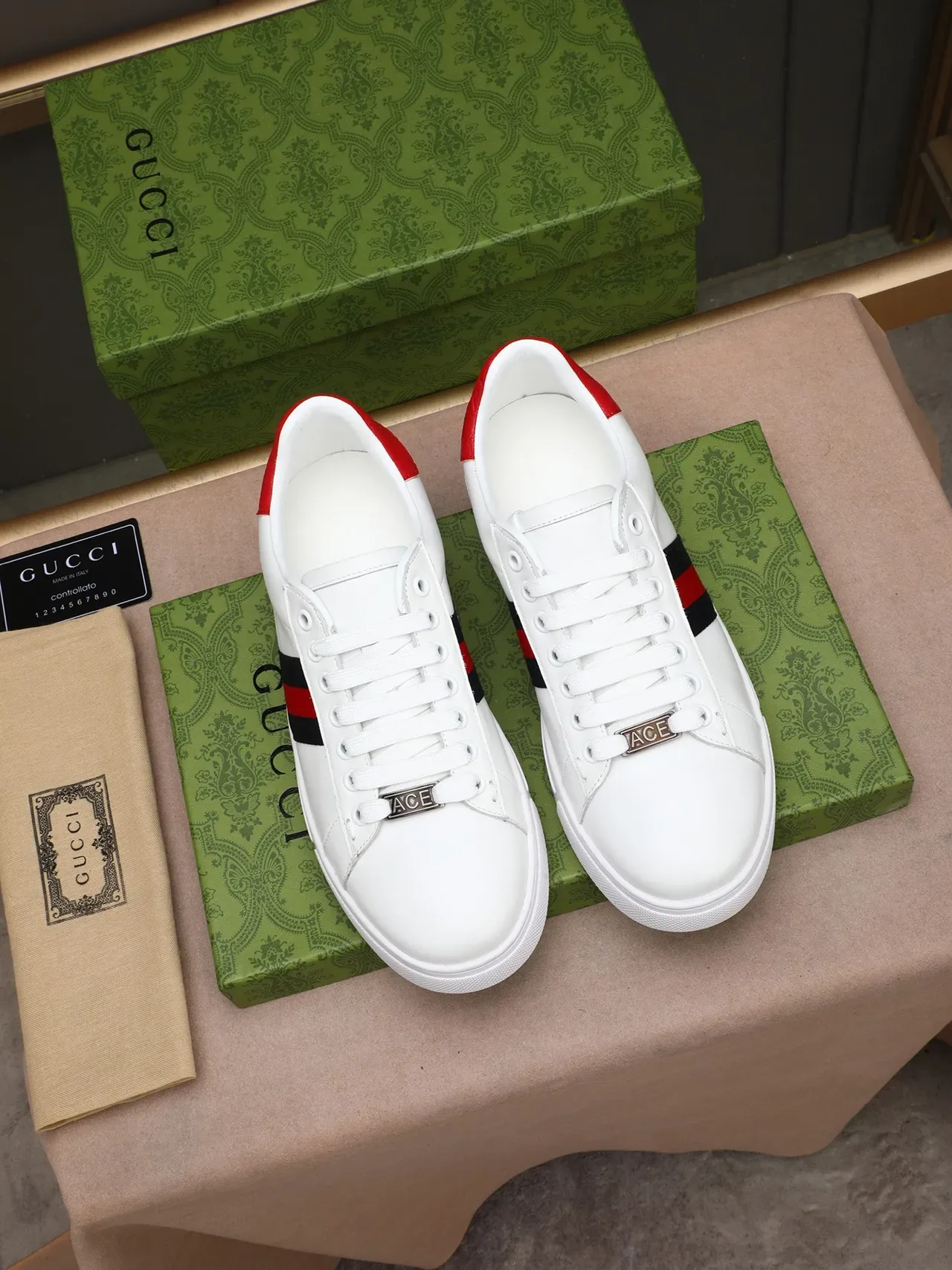 Gucci Ace White Red Navy Web Stripe Lifestyle Sneakers 2