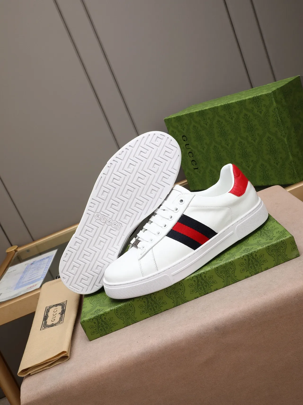 Gucci Ace White Red Navy Web Stripe Lifestyle Sneakers 4