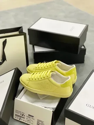 Gucci Ace Yellow Perforated Logo Lifestyle Sneakers 3