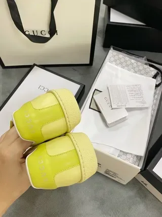 Gucci Ace Yellow Perforated Logo Lifestyle Sneakers 4