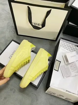 Gucci Ace Yellow Perforated Logo Lifestyle Sneakers 6