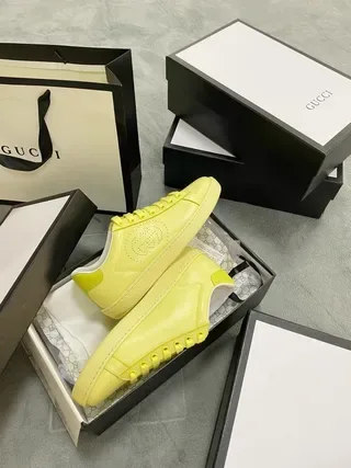 Gucci Ace Yellow Perforated Logo Lifestyle Sneakers 7