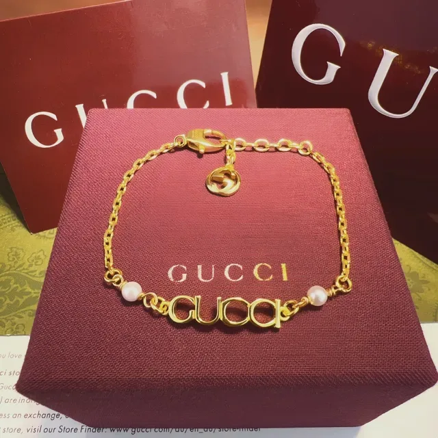 Gucci Alphabet Collection Gold White Chain Interlocking G Charm Bracelet 4