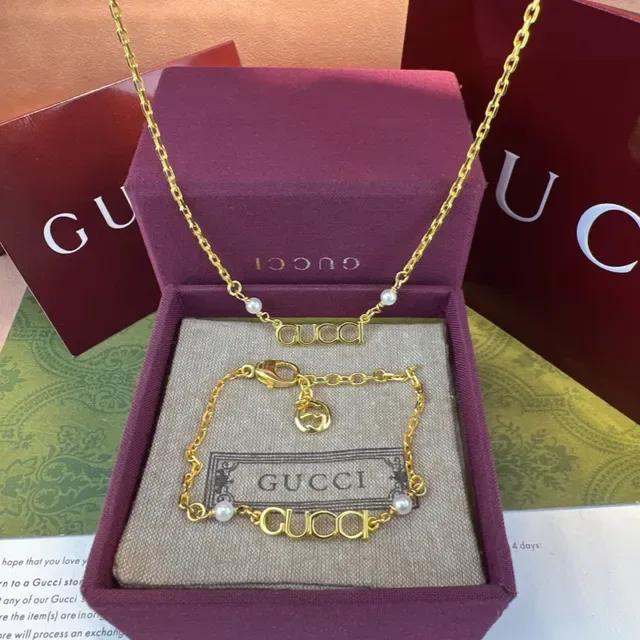 Gucci Alphabet Collection Gold White Chain Interlocking G Charm Bracelet 5