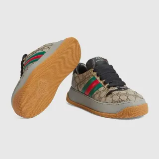 Gucci Beige Black GG Monogram Canvas Web Stripe Accent Lifestyle Sneakers