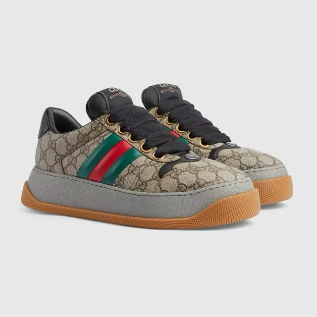 Gucci Beige Black GG Monogram Canvas Web Stripe Accent Lifestyle Sneakers 2