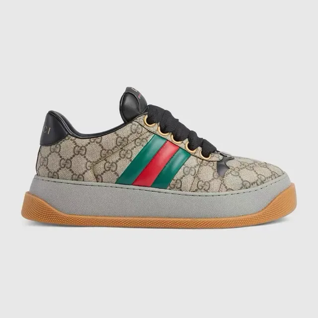 Gucci Beige Black GG Monogram Canvas Web Stripe Accent Lifestyle Sneakers 4