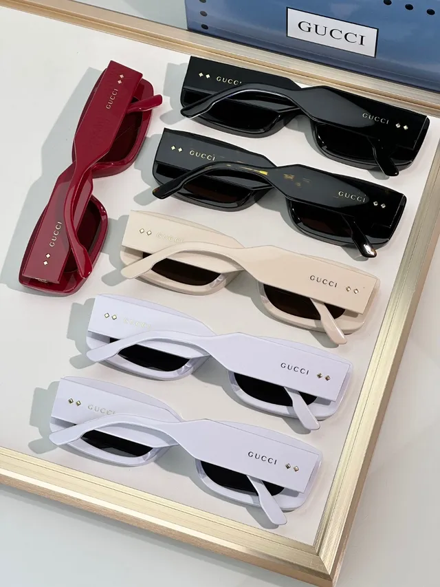 Gucci Beige Brown Rectangular Frame Acetate Construction Sunglasses 4