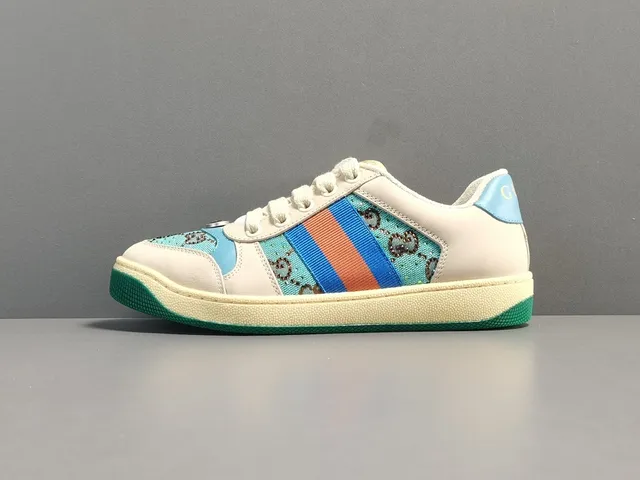 Gucci Beige Multicolor Low-Top Leather And Jacquard GG Fabric Lifestyle Sneakers 1