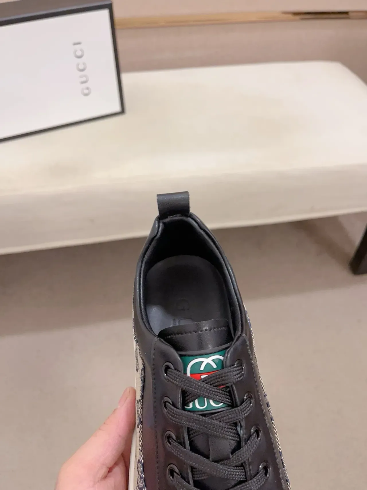 Gucci Black Beige Paneled Leather And GG Canvas Flat White Cupsole Lifestyle Sneakers 6