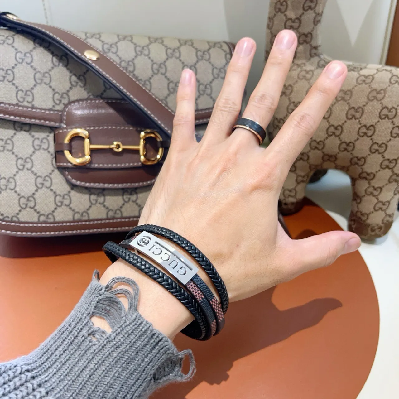 Gucci Black Brown Multi-Wrap Braided Leather Bracelet 5