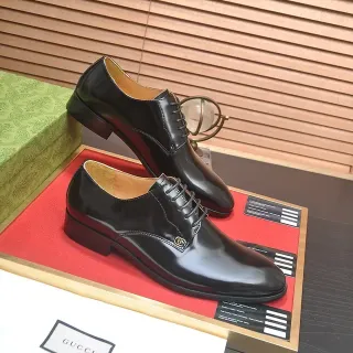 Gucci Black Brown Polished Leather Cap Toe Oxford Shoes
