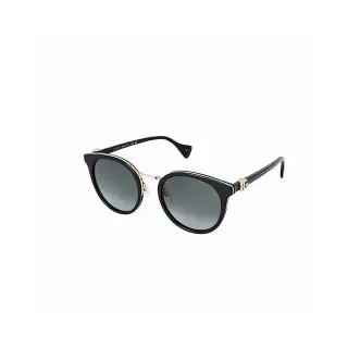 Gucci Black Gold Cat-Eye Round Hybrid Gradient Gray Lenses Sunglasses