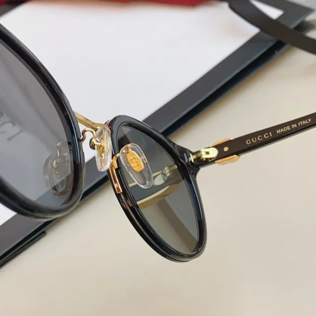 Gucci Óculos de Sol Preto Dourado Cat-Eye Redonda Híbrida Gradiente Cinza Lentes 2