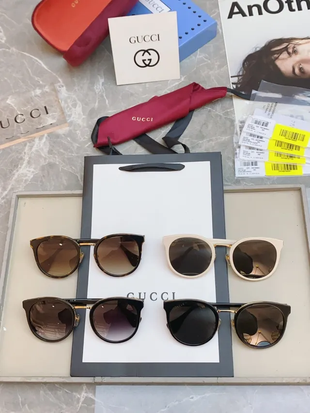 Gucci Óculos de Sol Preto Dourado Cat-Eye Redonda Híbrida Gradiente Cinza Lentes 8