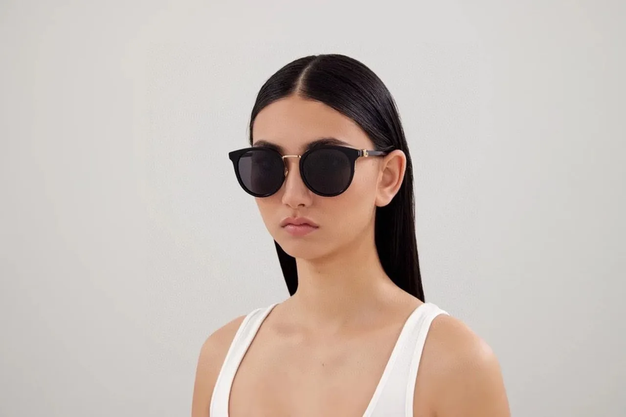 Gucci Óculos de Sol Preto Dourado Cat-Eye Redonda Híbrida Gradiente Cinza Lentes 9