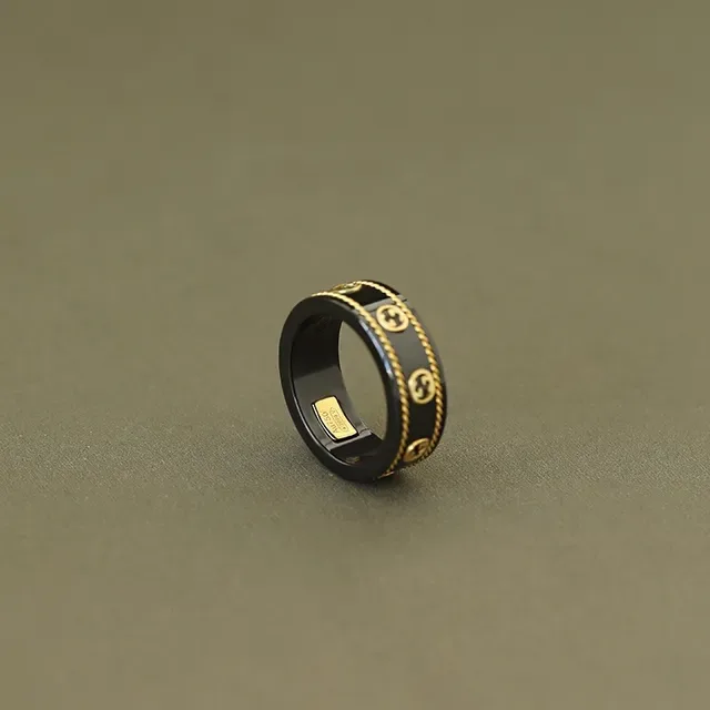 Gucci Black Gold Ceramic Interlocking G Logo Ring 6