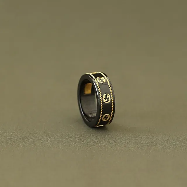Gucci Black Gold Ceramic Interlocking G Logo Ring 8